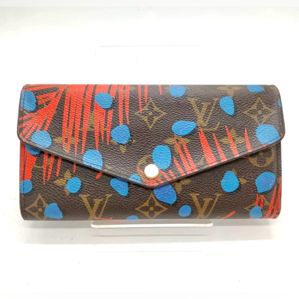 Louis Vuitton Brown Monogram Canvas Wallet with Red and Blue Print